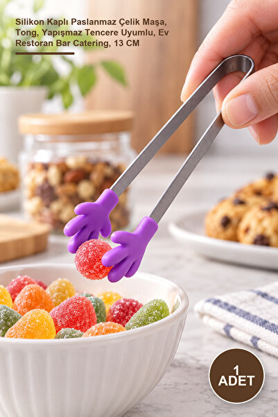 Yenilig 1 Piece Cute Hand-Shaped Tongs – Silicone-Coated Stainless Steel Tong...