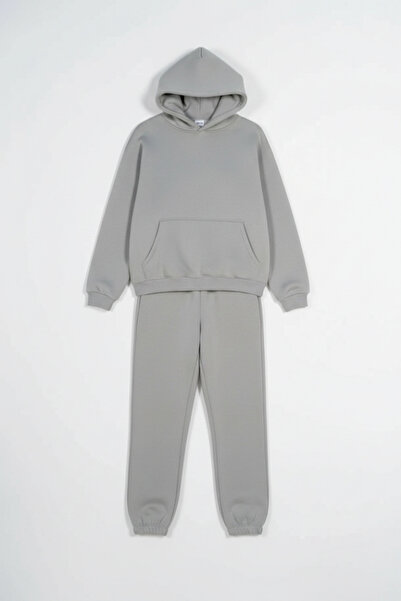 Runades Kadın Pamuklu Kapüşonlu Cepli Oversize Sweatshirt Eşofman Takımı