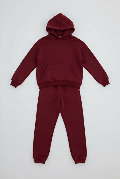 Runades Kadın Pamuklu Kapüşonlu Cepli Oversize Sweatshirt Eşofman Takımı