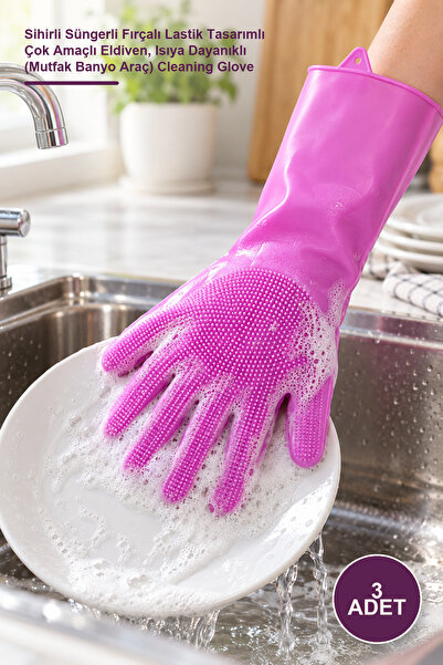 Yenilig 3 Pieces Dishwashing Gloves – Multi-Purpose Gloves with Magic Sponge ...