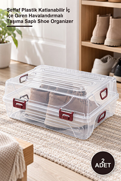 Yenilig 2-Piece Boot Storage Box – Transparent Plastic Foldable Interlocking ...