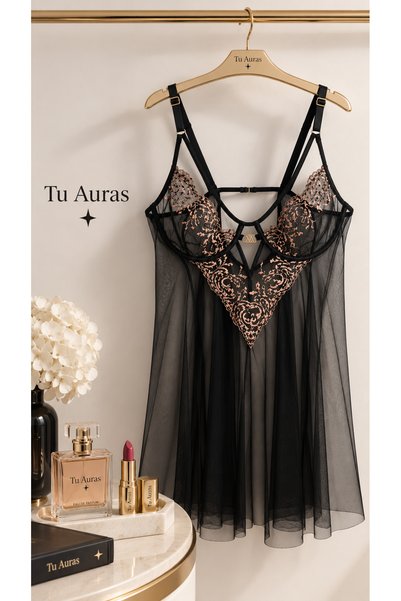 Tu auras bronz işlemeli gecelik DS006