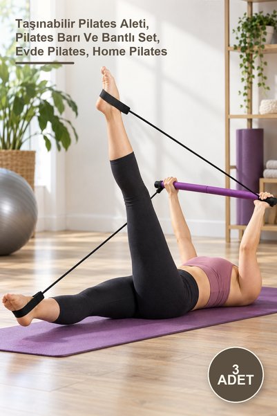 Yenilig 3 Adet Portable Pilates Studio – Taşınabilir Pilates Aleti, Pilates Barı Ve Bantlı Set, Evde Pilates, Home Pilates