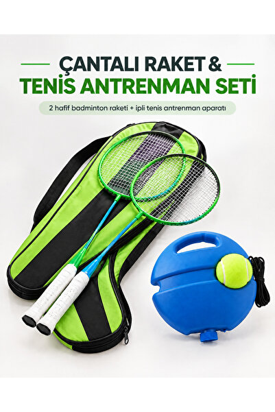Genel Markalar Çantalı Raket ve İpli Tenis Antrenman Seti - 2 Hafif Badminton...