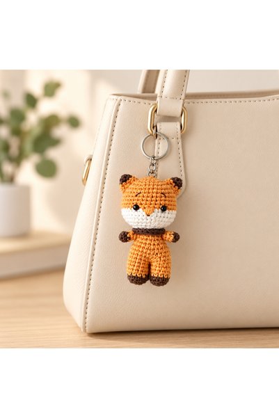 El Yapımı Amigurumi Tilki Anahtarlık, Örgü Tilki Çanta Süsü, Sevimli Hediyelik Aksesuar