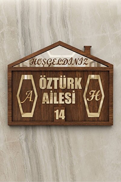 Kişiye Özel Modern Kapı İsimliği 20x25 cm Ahşap Mdf&Altın Pleksi