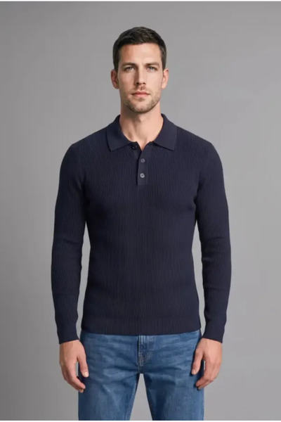 DeFacto Standard Fit Buttoned Polo Collar Knitwear Basic Sweater D1959Ax26Au
