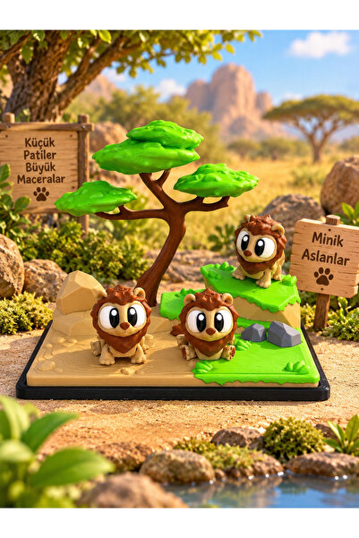 Minikom Aslanlar Diyarı Oyun Seti – 3 Aslan Figürlü Safari Macera Seti