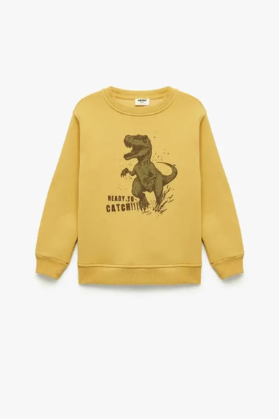 Koton Dinosaur Printed Long Sleeve Crew Neck Fleece-Lined Sweatshirt