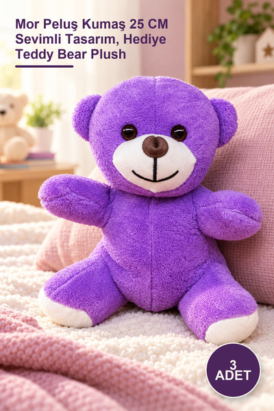 Yenilig 3 Pieces Plush Teddy Bear – Purple Plush Fabric 25 cm Cute Design, Gi...