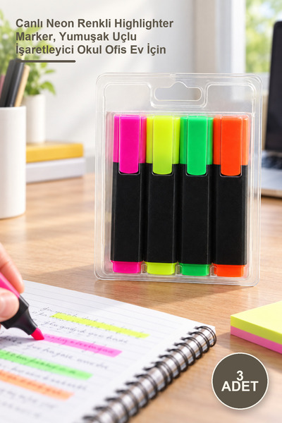 Yenilig 3 Pcs Highlighter Pen Set – Vibrant Neon Color Highlighter Marker, So...