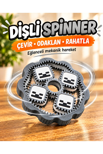 NozzleLab Piksel İskelet Tasarımlı Kare Dişli Fidget Spinner – 3D Baskı Stres...