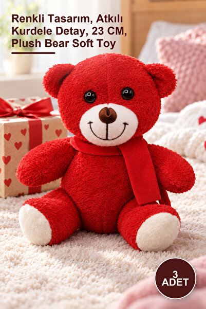 Yenilig 3 Pieces of Plush Teddy Bear – Colorful Design, Ribbon Detail with Sc...