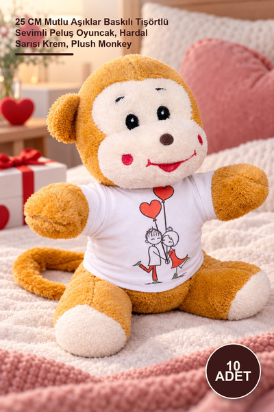 Yenilig 10 Pieces of Plush Monkey – 25 cm Cute Plush Toy with Happy Lovers Pr...