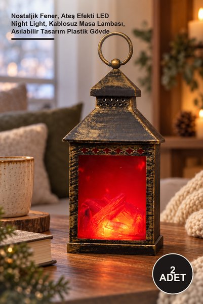 Yenilig 2 Pieces Vintage Design Fireplace Led Light – Nostalgic Lantern, Fire...