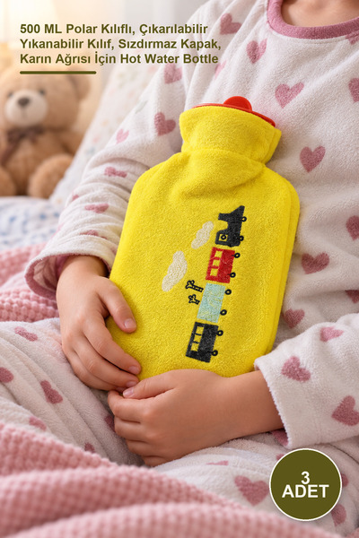 Yenilig 3 Pieces of Children's Hot Water Bags - 500 ml with Fleece Cover, Rem...