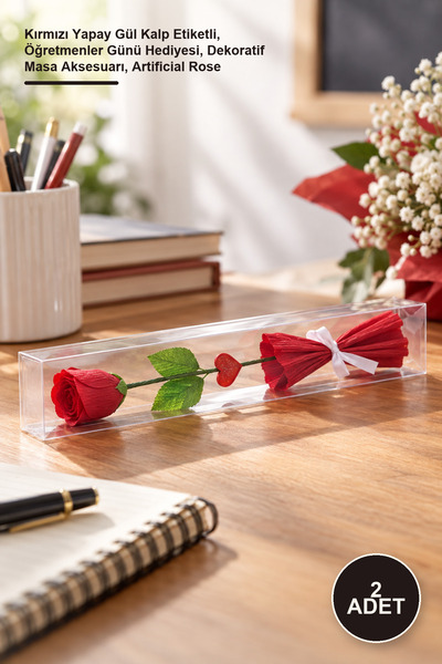Yenilig 2 Pieces of Transparent Boxed Roses with Crapons – Red Artificial Ros...