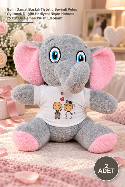 Yenilig 2Pcs Plush Elephant – Cute Plush Toy with Bride Groom Printed T-Shirt...
