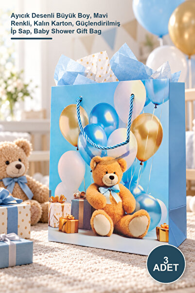 Yenilig 3 Pieces of Cardboard Gift Bags – Large Size with Teddy Bear Pattern,...