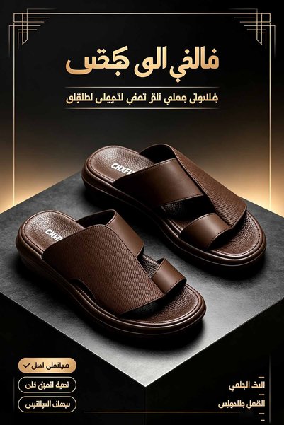 Khatwat Rijal Mens Leather Slide Sandals Textured Wide Upper Thick Platform S...