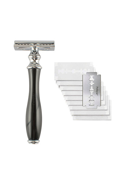 PriStyle Set Aparat de Ras Traditional, Barbierit Clasic cu Lama Dubla si 10 ...
