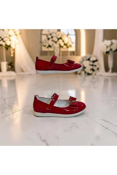 Fiyra 9010 Red Patent Leather Velcro Ribbon Girls' Ballerinas