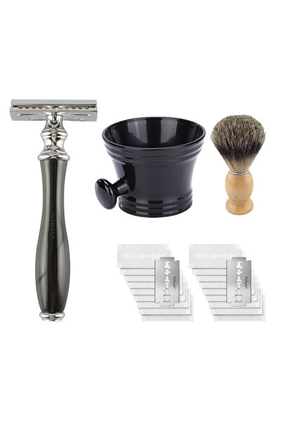 PriStyle Set Aparat de Ras Traditional, Barbierit Clasic cu Lama Dubla, Bol s...