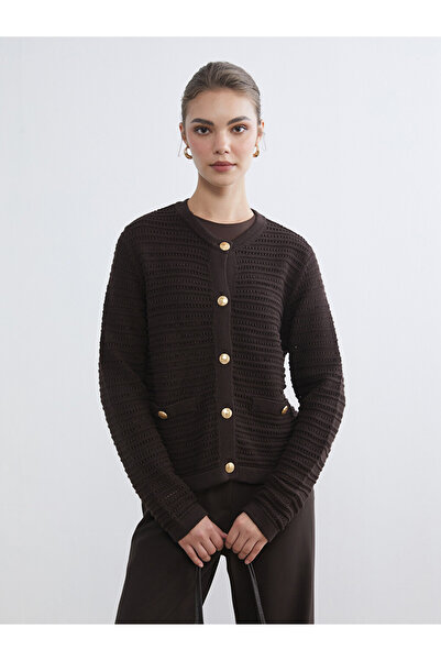 LC Waikiki Crew Neck Hole-Knitted Women's Knitwear Cardigan