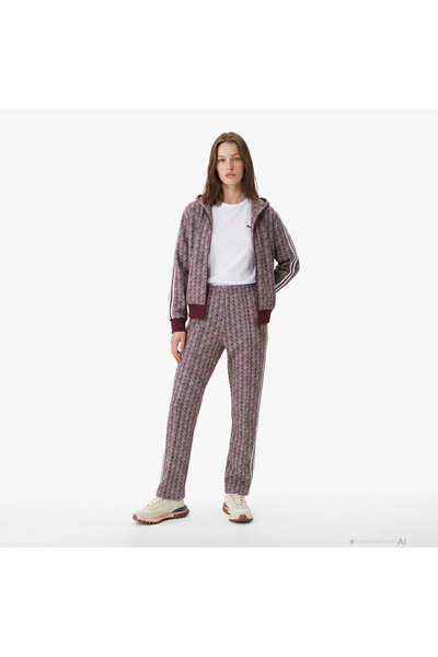 Lacoste Kadın Flare Fit Monogram Bordo Eşofman Altı