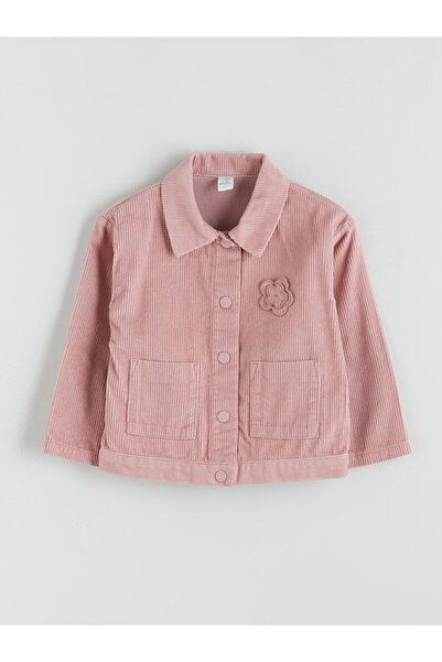 LC Waikiki Floral Appliqué Velvet Girls' Overshirt