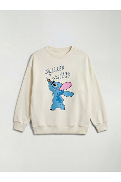 LC Waikiki Stitch Printed Thick Girls Sweatshirt