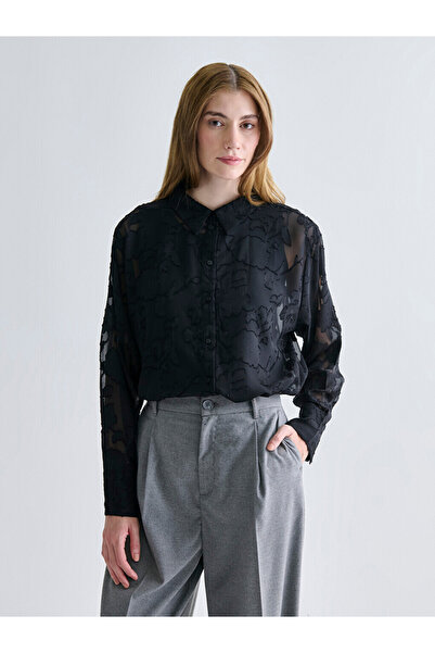 LC Waikiki Shirt for Women with Floral Embroidery and Sheer Detail