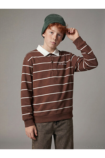 LC Waikiki Polo Collar Striped Boys' Sweatshirt