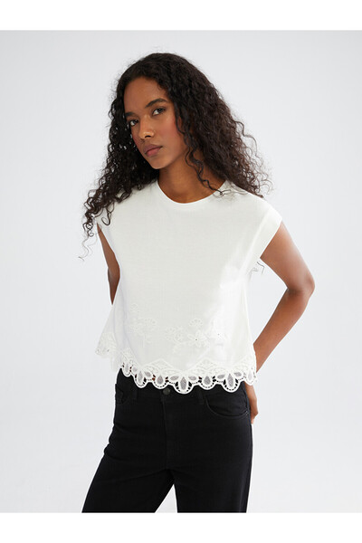 LC Waikiki Blouse with Crew Neck and Lace Details