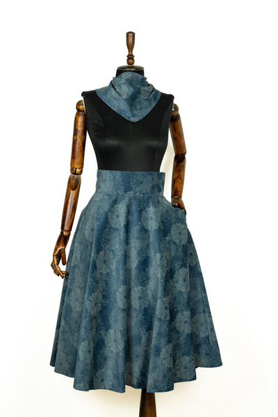 Sihirli Düğmeler Velvet Flared Skirt and Scarf