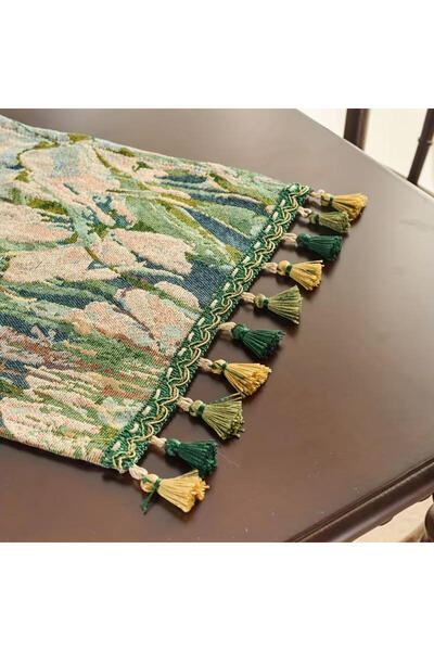 yoyimoore Table Runner Tablecloth Knitted Lace Tasseled