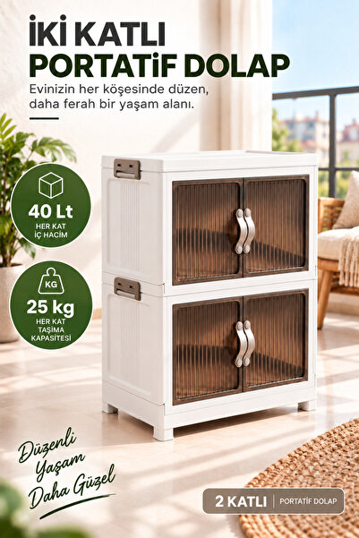 EVONİTA 2 Katlı Portatif Dolap 80 Lt Geniş Hacimli Çok Amaçlı Organizer 49x30...
