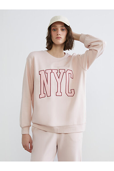 LC Waikiki NYC Embroidered Oversize Thick Women's Sweatshirt