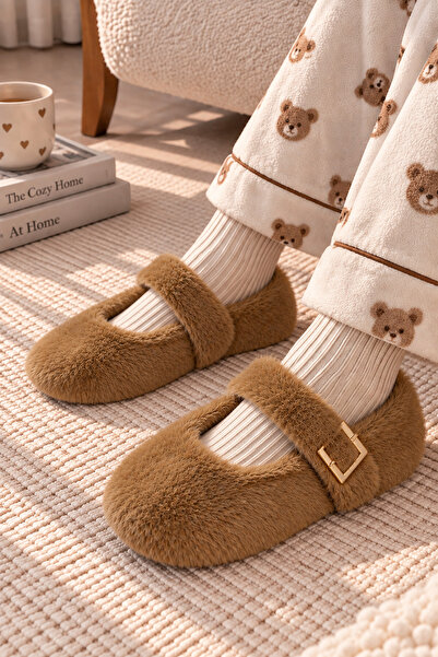 EBRUTESETTÜR Banded Plush House Slippers Mink