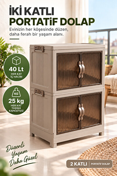 EVONİTA 2 Katlı Portatif Dolap 80 Lt Geniş Hacimli Çok Amaçlı Organizer 49x30...