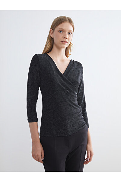 LC Waikiki Double-Breasted Ruffle Blouse with Shiny Look
