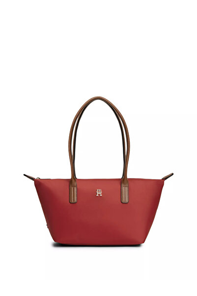 Tommy Hilfiger Women's Metallic Th Logo Zippered Shoulder Bag with Red Should...