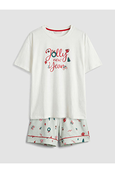 LC Waikiki Printed Women's Short Pajama Set with Crew Neck