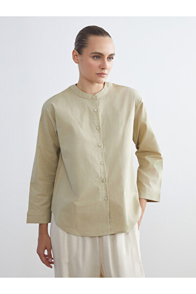 LC Waikiki Grandad Collar Oversized Linen Blend Shirt for Women