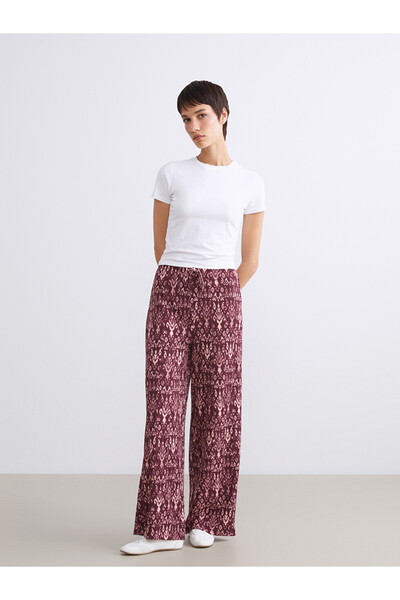 LC Waikiki Patterned Women's Trousers with Elastic Waistband