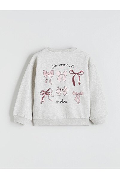 LC Waikiki Bow Printed Girls' Thick Sweatshirt