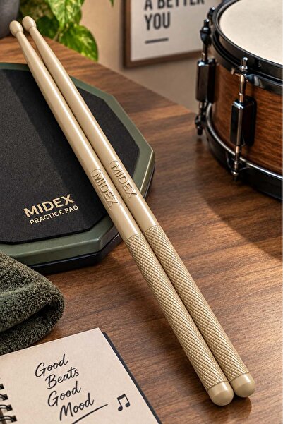 Midex GFK-801WD 5A Bateri Baget Kırılmaz Polyemid Ahşap Renk Davul Bageti 5A ...