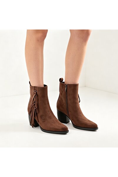 Tmall Botine de damă, din piele cu efect de piele întoarsă, BD1019, Maro