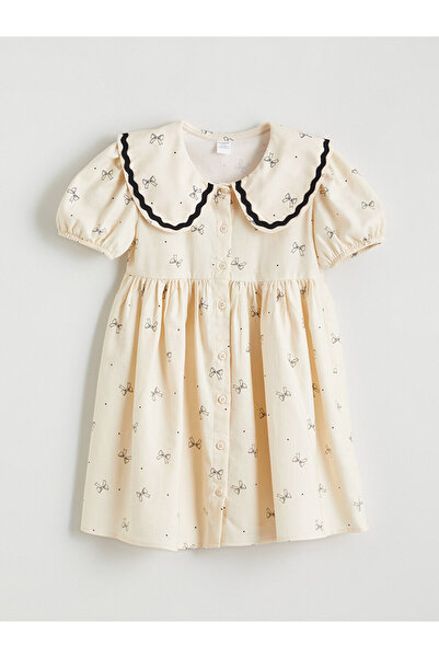 LC Waikiki Girls Dress with Peter Pan Collar and Ruffles