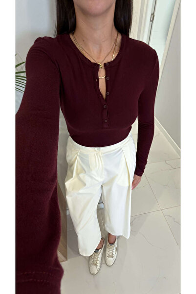 BİRCANÇİL Dlvin Yusre Burgundy Buttoned Long Sleeve Blouse